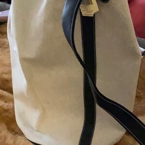 NWT AUTH HERMES UNISEX SAILOR DUFFLE BAG GM ECRU FABRIC BLK LEATHER 12” DIA 21”H